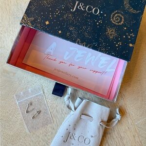 J&Co Silver Safety Pin Earrings with box